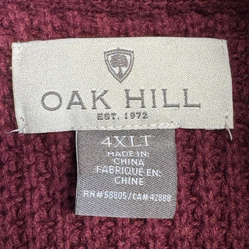 Oak Hill Mens 4XLT Burgundy Waffle Knit Mock Neck Button Henley Sweater Tall